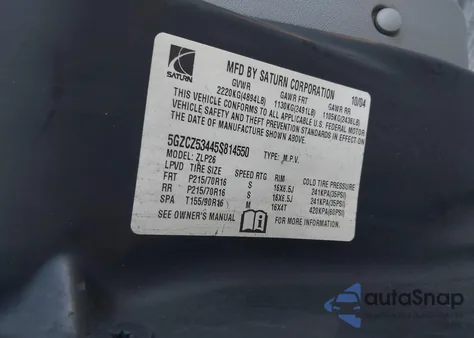 2005 Saturn Vue V6 from USA, damaged, VIN 5GZCZ53445S814550